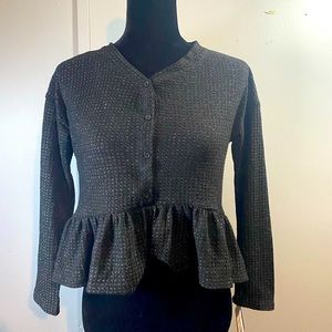 Girls' Henley Peplum Long Sleeve Top - Black L